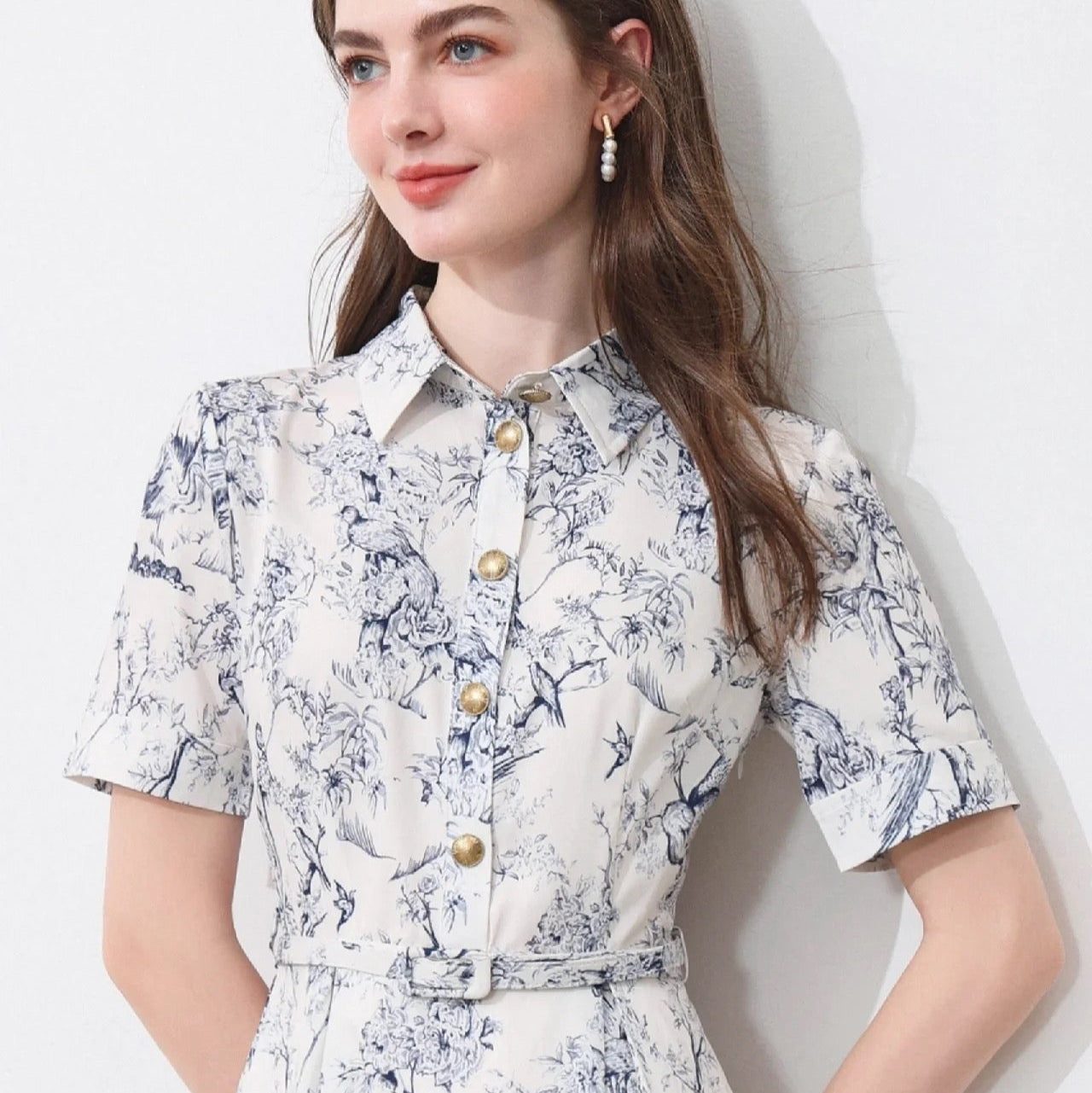 D 25SS Custom-made bird branch print dress