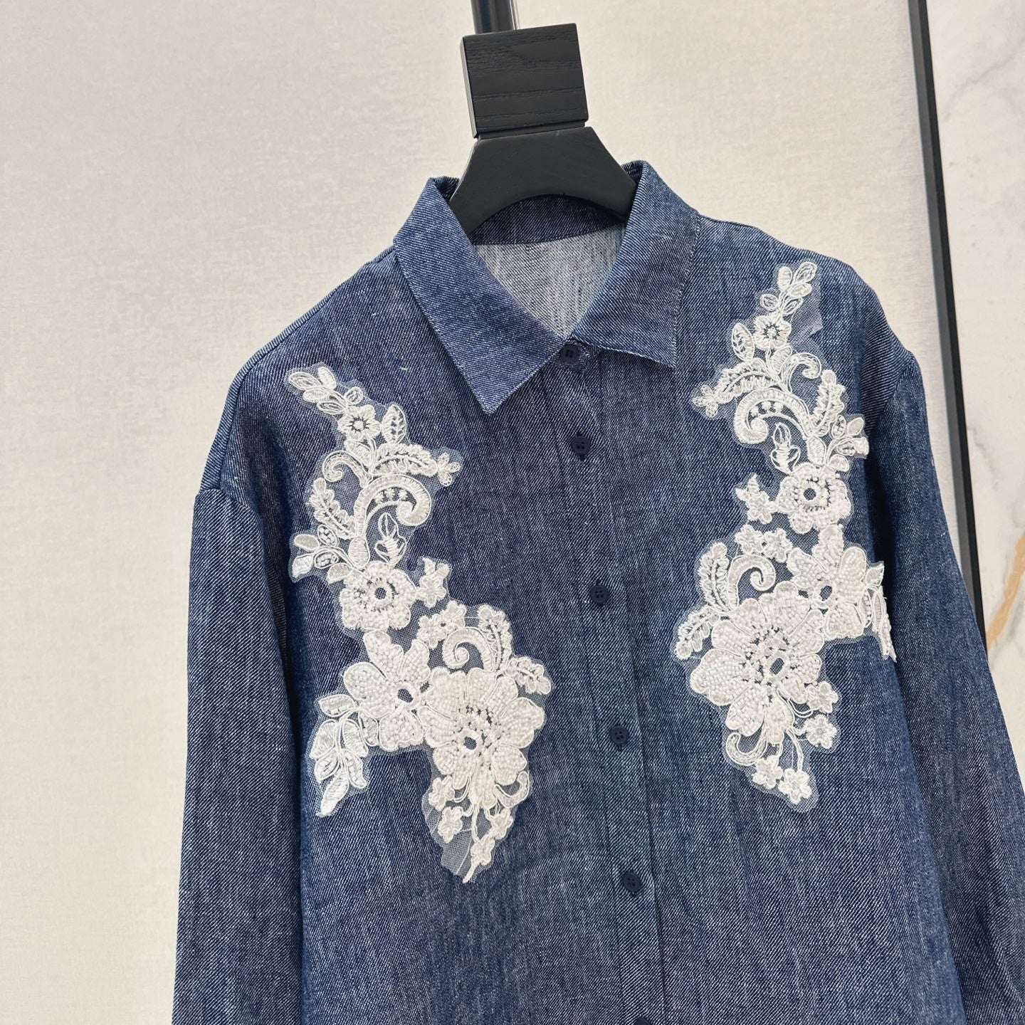 E 25ss New embroidered lace linen shirt