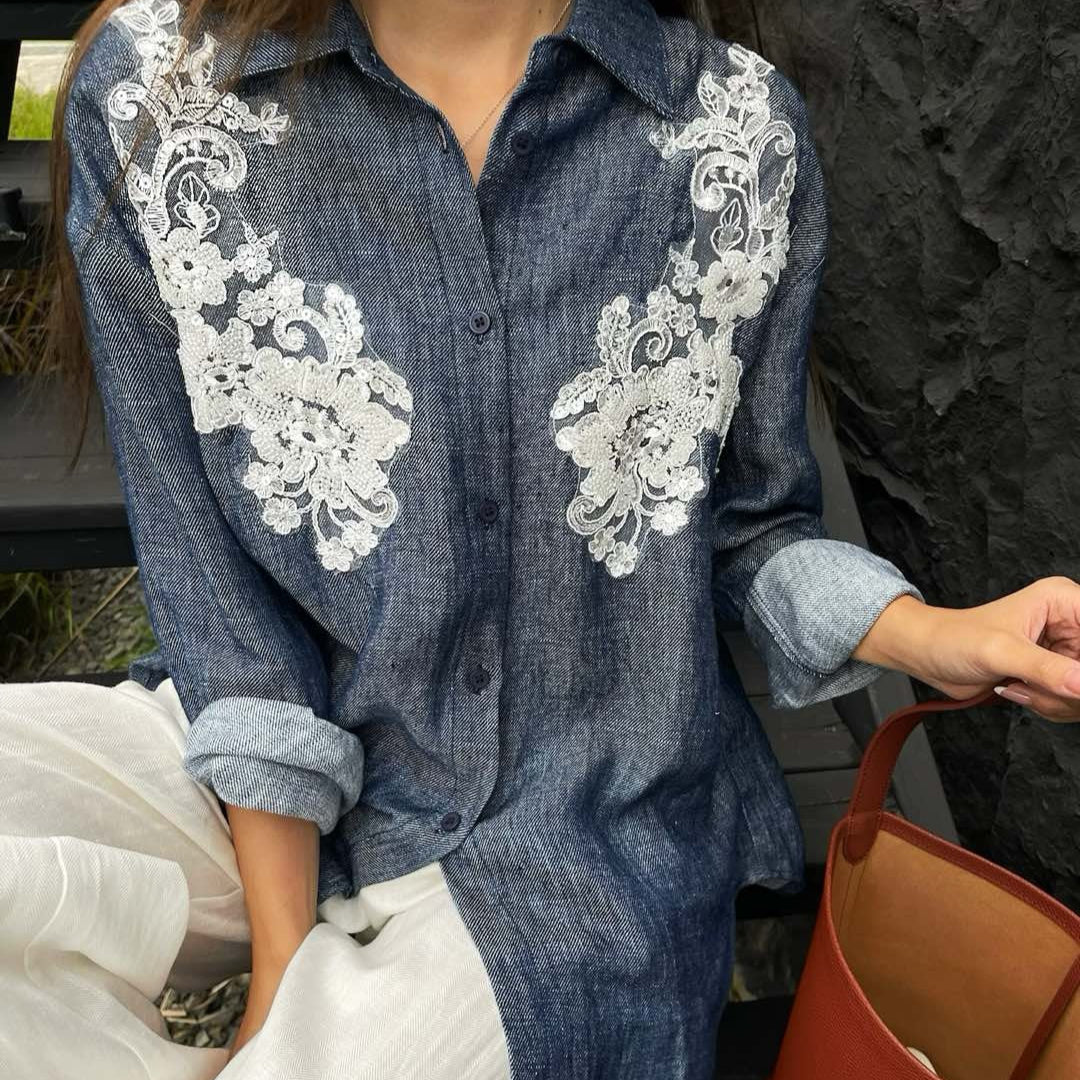 E 25ss New embroidered lace linen shirt